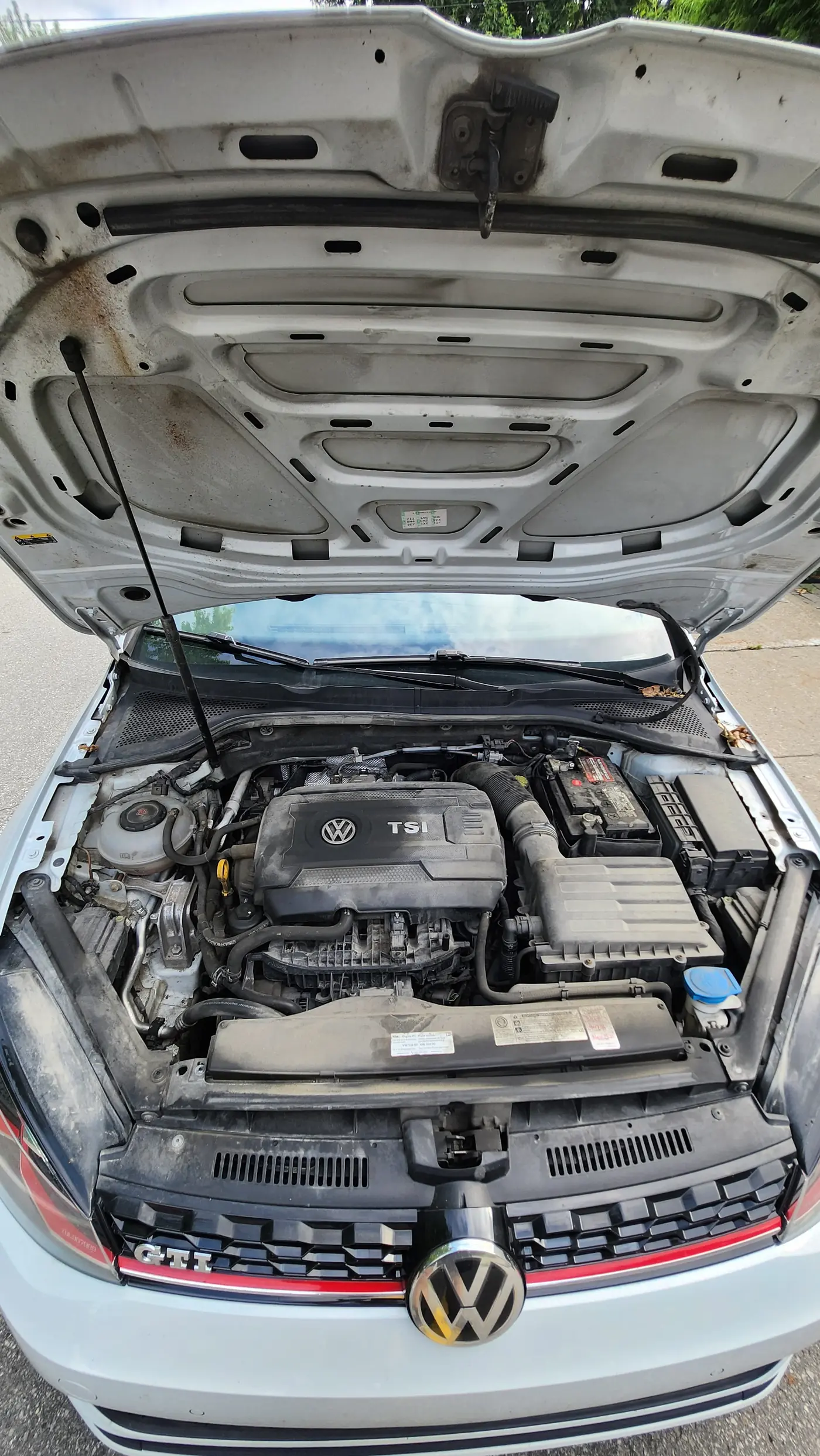 VW engine bay detail in progress