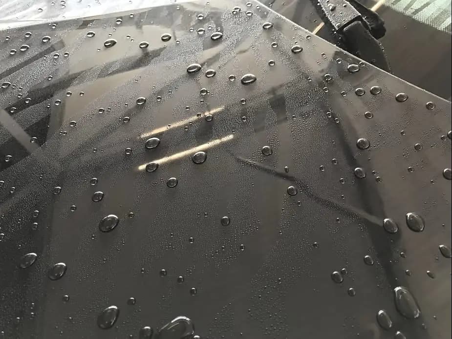 Close-up of ceramic coating applied to car hood Montreal
